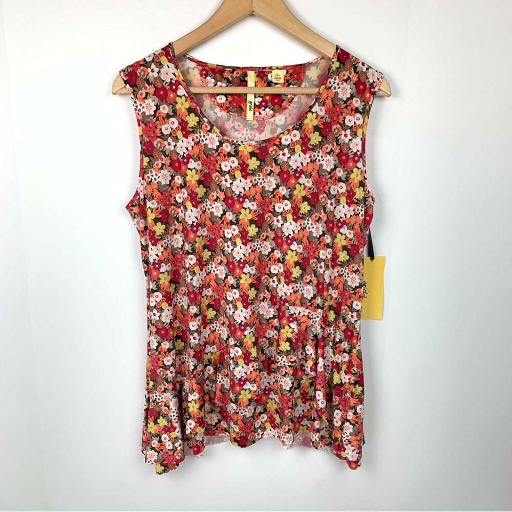 NWT Grisbi Floral Sleeveless Ruffle Blouse Size Large